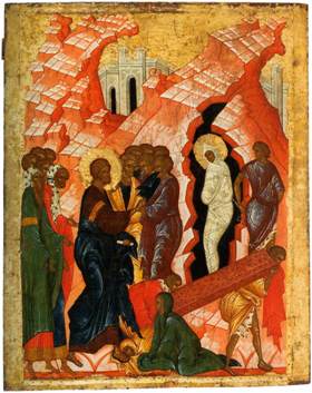 Икона Воскрешение праведного Лазаря 15 век Кирилло-Белозерский монастырь